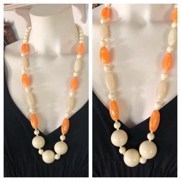 Mod Orange & Cream Beaded Necklace - Picture 5 of 5